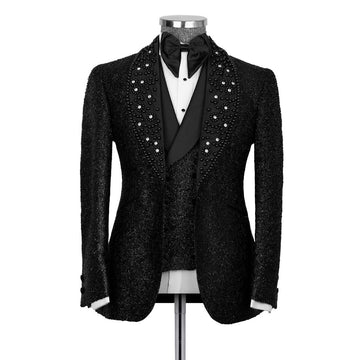 Ensemble smoking de mariage 3 pièces pour homme, paillettes scintillantes, perles de cristal, revers pointus, pantalon de mariage
