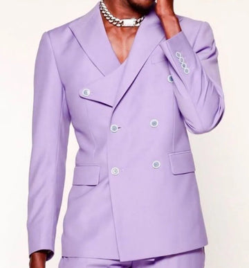 Special Button Design Light Purple Blazer Trousers Double-Breasted 6 Buttons Men's Suit Coat Wedding 2 Pcs Jacket Pants