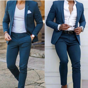 Esmoquin de un botón con solapa con muesca para novio, para fiesta, graduación, corte entallado, para boda, para hombre, blazer, traje masculino (chaqueta + pantalón)