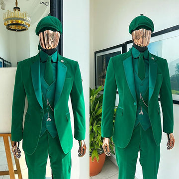 Costume homme en velours 3 pièces sur mesure, blazer et pantalon, un bouton, en satin, revers en pointe, slim, pour mariage, marié, grande taille