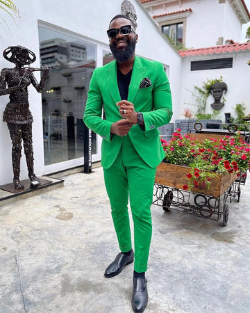 Vintage Bright Green Two Buttons Men Suits Groom Wedding Prom Party Costume Homme Slim Fit Blazer 2 Pieces Sets Custom Made