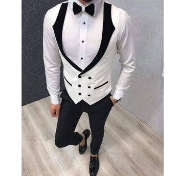 Gilet de mariage blanc croisé pour homme, coupe cintrée, idéal pour le travail ou le travail.