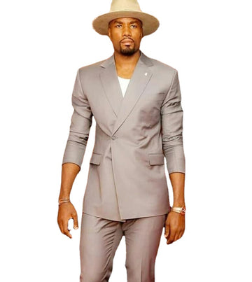 Homme 2 Pieces Grey Men Suit Casual Simple Men's Tuxedos Men Suits(Jacket+Pant)