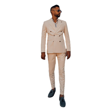 Traje informal blanco cruzado para hombre, para boda, con solapa de pico, esmoquin para padrino de boda, traje de novio para graduación, conjunto de 2 piezas