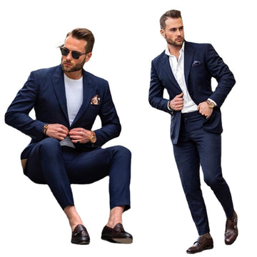 Costume de mariage bleu marine coupe slim pour homme, smoking décontracté, costume formel 2 pièces (veste + pantalon)