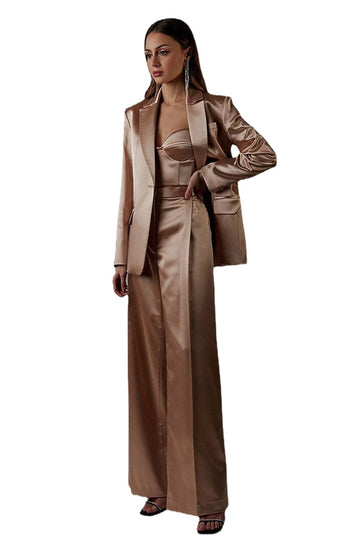 Silk Satin 3 Pcs Women Suits Blazer+Bra+Pants Lady Office Tuxedos Formal Work Party Prom Dress Pants Suit Set