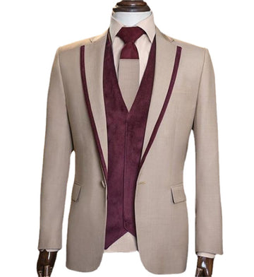 Costume 3 pièces pour homme, coupe slim, avec pantalon blanc et blazer, pour mariage
