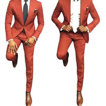Costume orange pour homme, coupe slim décontractée, 2 pièces, smoking, tailleur, marié, bal, soirée, blazer masculin