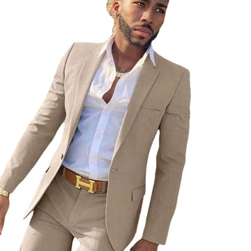 2 Pieces Beige Suit Men Slim Fit Wedding Groom Tuxedo Groomsmen Suits Smoking Costume Homme Blazer with Pants