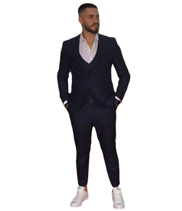 Costume d'été bleu marine pour homme, coupe slim, un bouton, smoking de mariage (veste, gilet et pantalon)