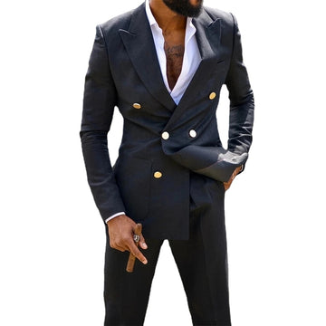 Costume 2 pièces pour homme, smoking de mariage formel avec boutons en métal, en coton, croisé, personnalisé, revers, costume de fête, manteau + pantalon