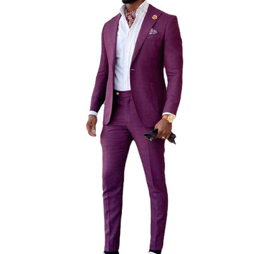 Men Suits Peak Lapel Tuxedos Groom Wedding Suits Set Black Purple Blazer Jacket Pants 2 Pieces Business Formal Classic Costume