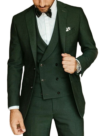 Costume de marié vert armée, smoking de soirée, coupe slim, ensemble veste décontractée, 3 pièces (blazer + gilet + pantalon)