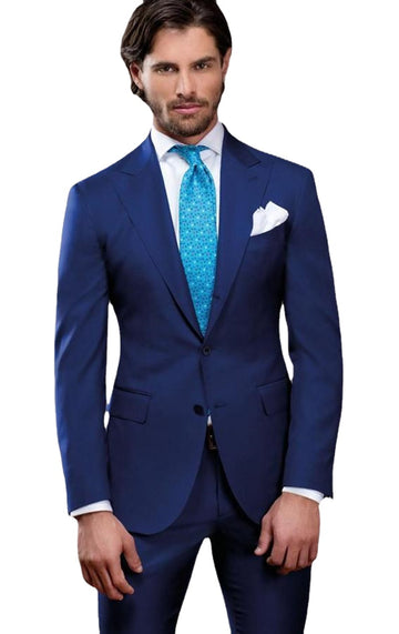 Dark Blue Peak Lapel Men Suits Two Buttons Wedding Suits Tuxedo Costume Homme Men Blazer Two Piece Tuxedos (Jacket+Pants+tie)