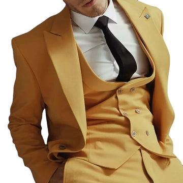 Costume de mariage pour homme, coupe cintrée, jaune, grande taille, un bouton, tenue formelle, 3 pièces