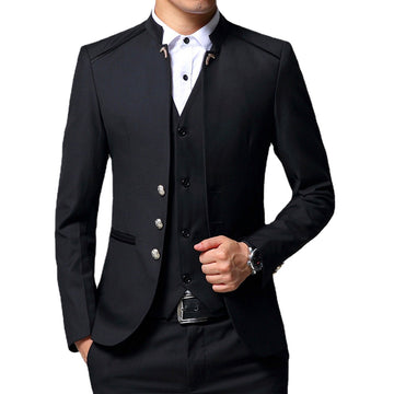 Men's Social Classic 3Piece Suit For Men Slim Fit Business Blazer Set Stand Collar Formal Wedding Suit(Jacket+Pants+Vest)