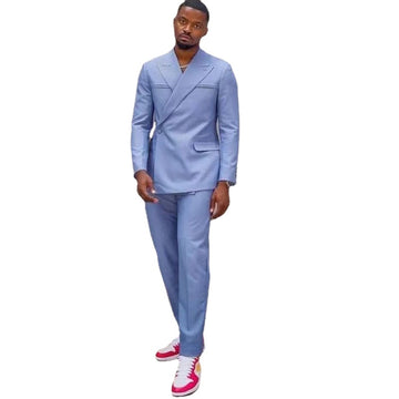 Costume homme bleu ciel croisé homme mariage marié smoking slim fit bal blazer 2 pièces
