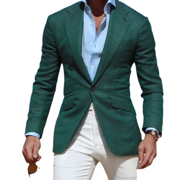 Traje verde para hombre, blazer con pantalones blancos, traje separado para hombre, corte entallado, para graduación, elegante, informal, esmoquin, 2 piezas