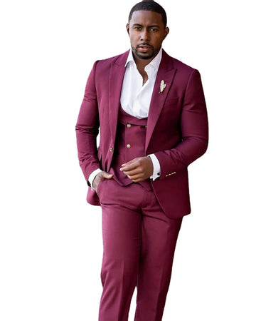 Esmoquin de boda vintage burdeos para hombre, con solapa de pico y un botón, conjunto de 3 piezas, blazer, traje a medida, ropa informal elegante para fiesta.