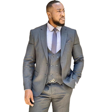 Tailored Gray Men Suits 3 Pieces Single Breasted Business Office Suit Dress Costume Homme Wedding Groom Men