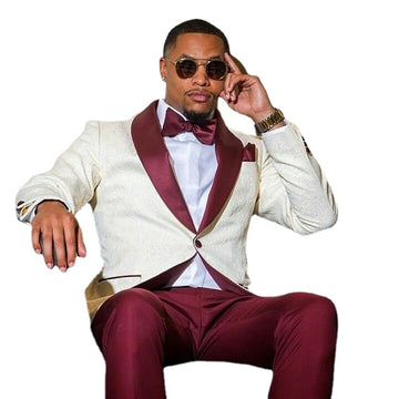 Design Dark Red Wedding Suits Men Costume Mariage Homme Groom Tuxedos Slim Terno 2 Pieces (Jacket+Pant)