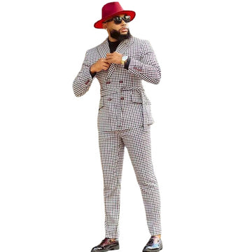 Classic Check Groom Wedding Tuxedos Plaid Men Groommen Party Prom Pants Suits Jacket Business Work Wear Outfit 2 Pieces