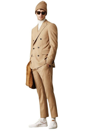 Khaki Costume Homme Breasted Men's Suits 2 Pieces Slim Fit Tuxedos Blazer Terno Masculino Jacket Pant