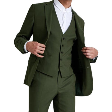 Costume de mariage vert armée pour homme, smoking, coupe slim, blazer formel, ensemble 3 pièces