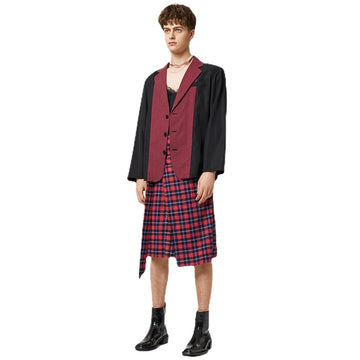 Men Blazer Plaid Patchwork Lapel Long Sleeve Streetwear Single Breasted Suits Casual Men Thin Coats S-6XL