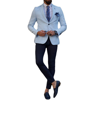 Sky Blue Tuxedos Two Buttons Notch Lapel Business Wedding Blazer Sets Custom Formal Slim 2-Piece Costume Homme