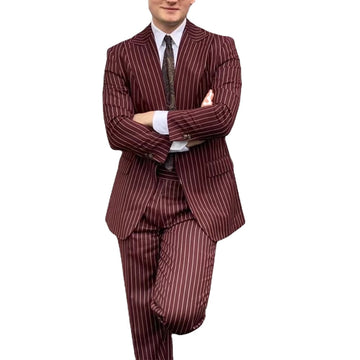 Ensemble de costume blazer à fines rayures 2 pièces pour homme d'affaires, robe de marié, robe de soirée formelle (manteau + pantalon)
