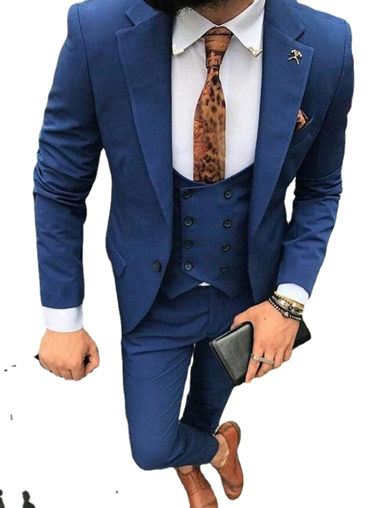 Costume 3 pièces bleu marine pour homme, coupe slim, sur mesure, avec pantalon