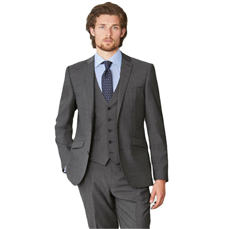 Costume 3 pièces gris pour homme, veste, pantalon, gilet, cravate, coupe slim, sur mesure, pour bal de promo ou soirée. 