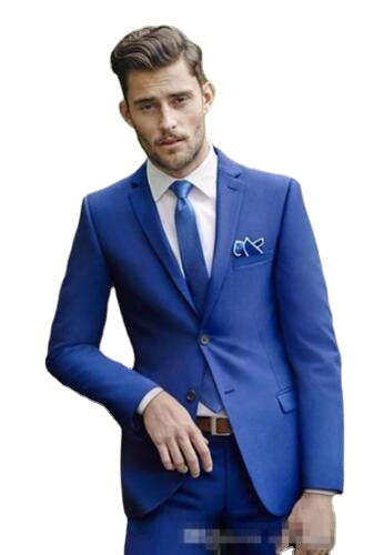 Blue Wedding Suit For Men 2 Piece (Jacket+Pant) Two Button Groom Bridegroom Tuxedos Blazer