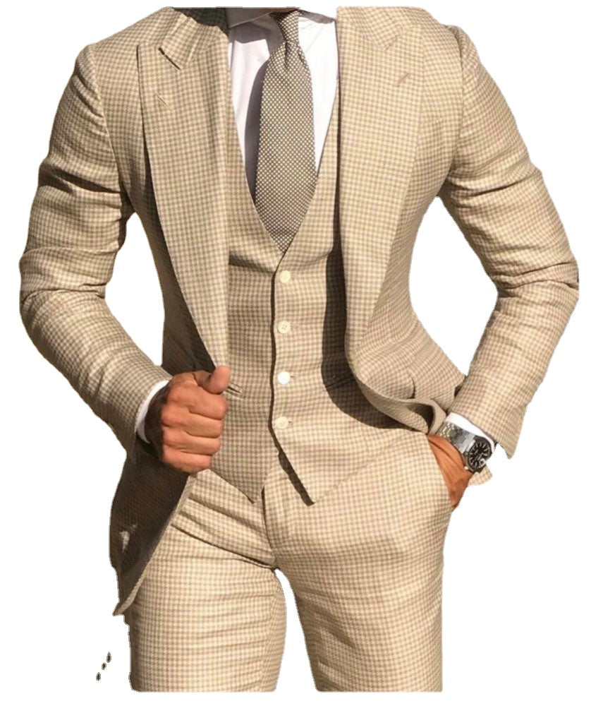 Conjuntos de 3 piezas a cuadros para hombre, trajes de boda, fiesta, moda, blazer de verano (chaqueta, pantalón y chaleco) 