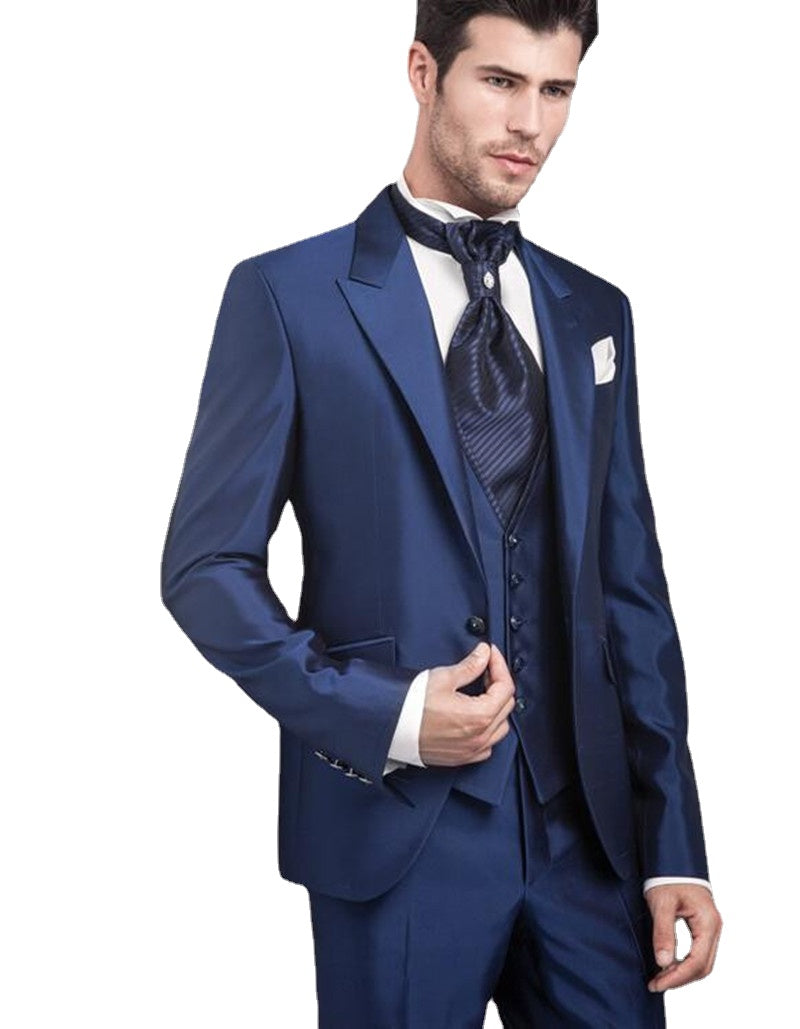 Men's Blue Slim Notch Lapel 3-Piece Groom Wedding Suit (Jacket, Pants, Vest, Tie)