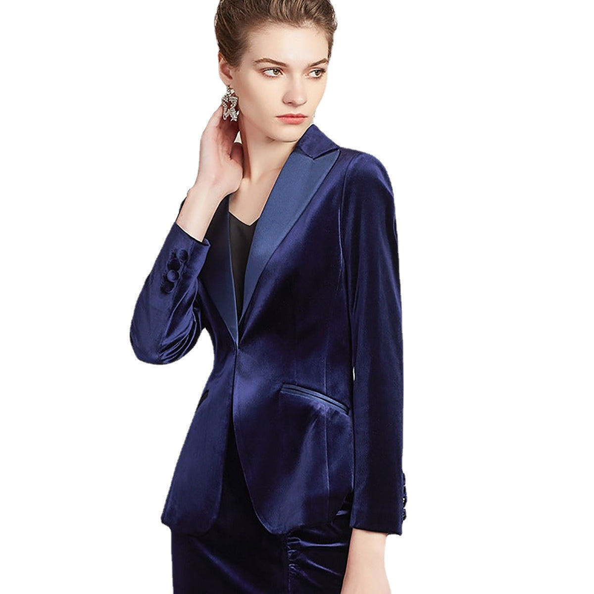 Conjunto de 2 piezas de falda y blazer para mujer, de terciopelo, corte entallado, para fiesta de graduación y boda 