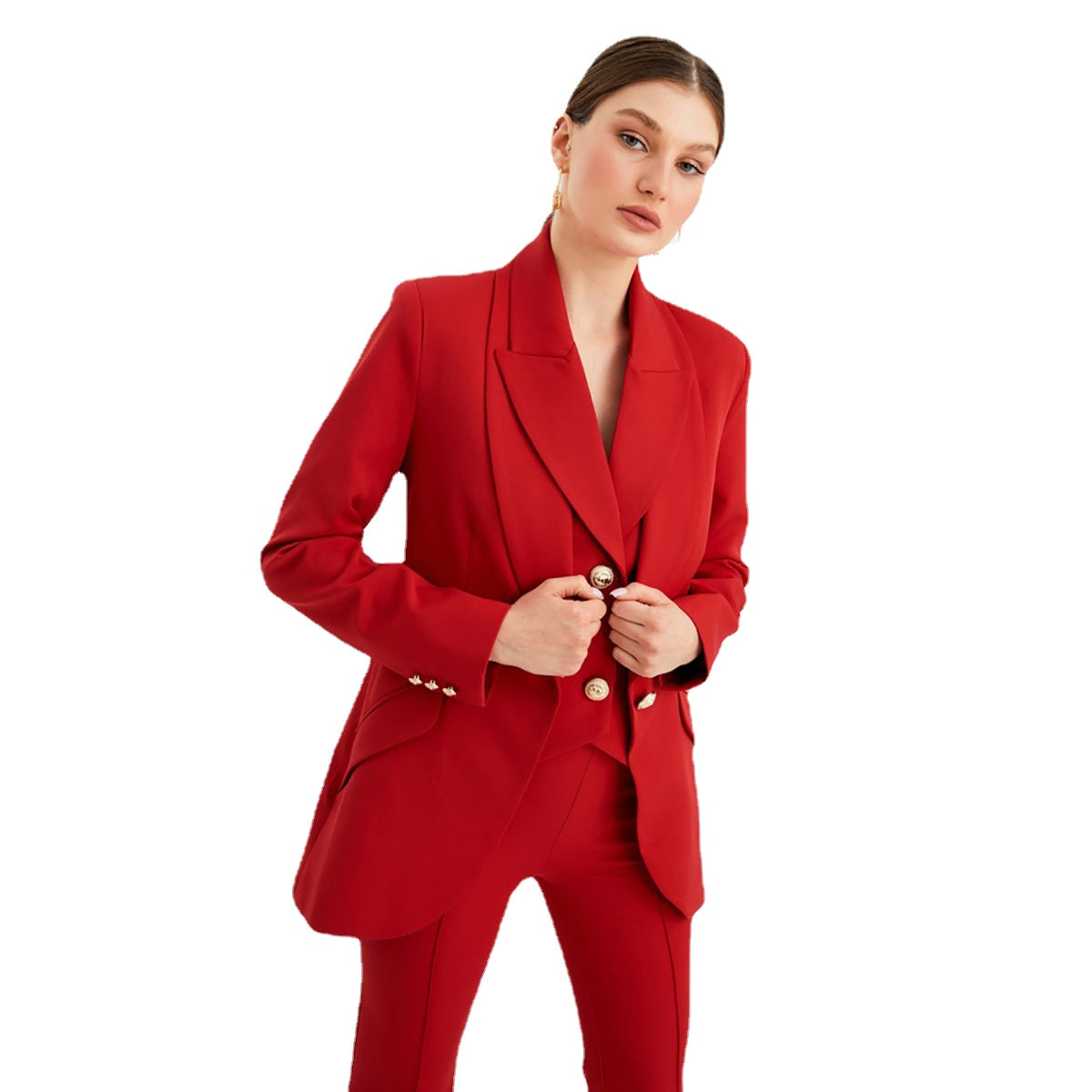 Costume pantalon rouge pour femme, coupe slim, costume mère de la mariée, blazer de soirée, tenue d'invité 3 pièces 