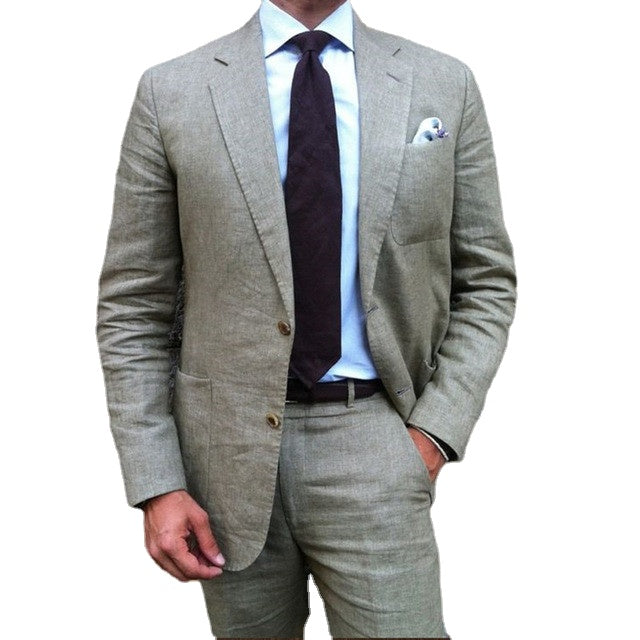 Traje de hombre de lino gris con diseño de abrigo y pantalón, traje formal ajustado, blazer, esmoquin playero de verano, personalizado, 2 piezas 