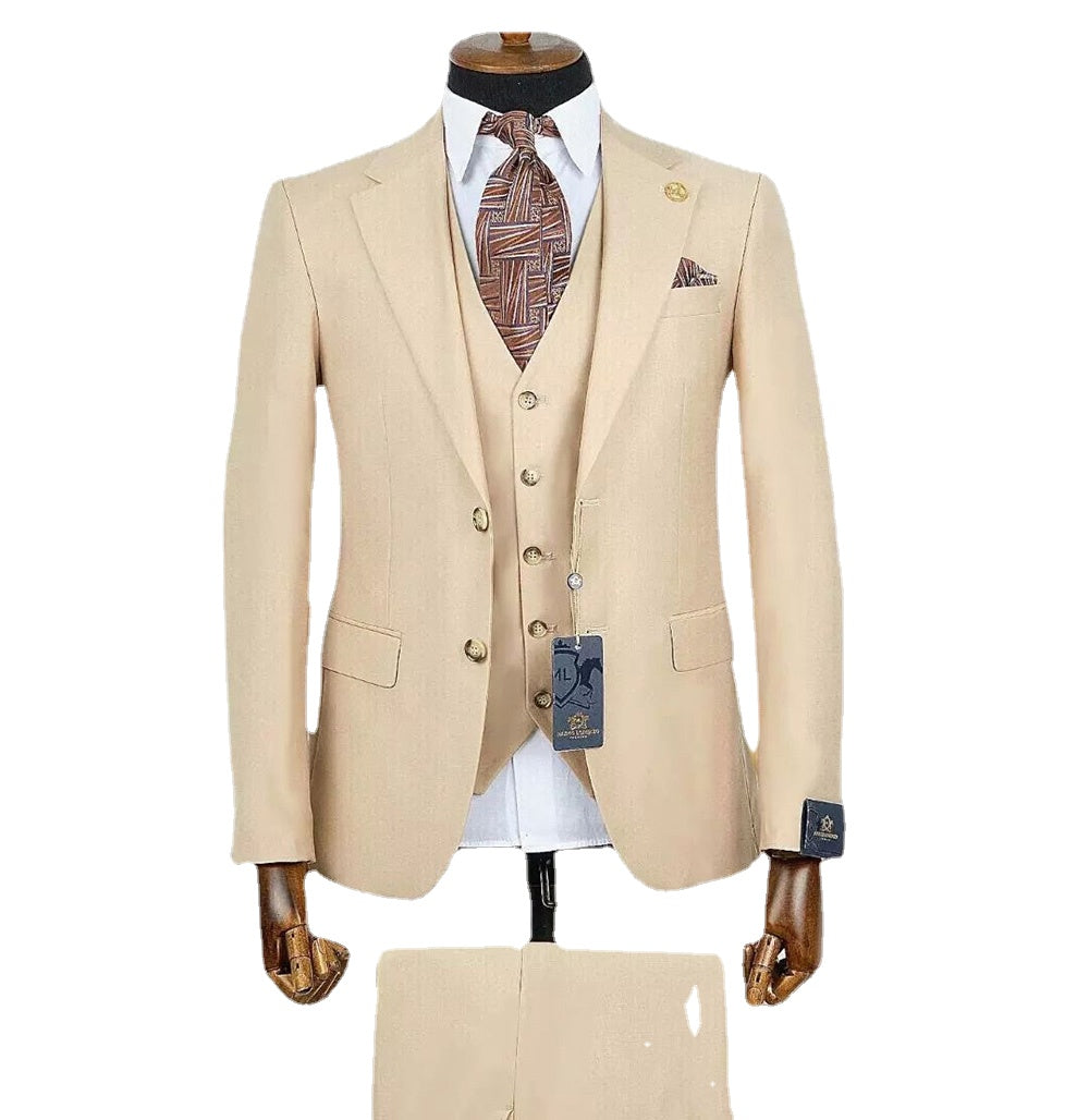 Champagne 3Pcs Jacket Pants Vest Blazer Trousers Men's Wedding Party Wear Suits Men Sets Outfit
