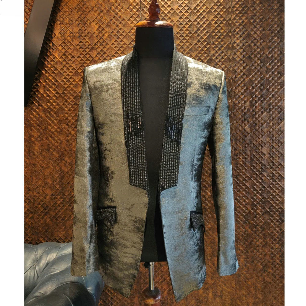 Costume de luxe pour homme, deux pièces, avec perles en cristal, tenue de soirée formelle (veste + pantalon)