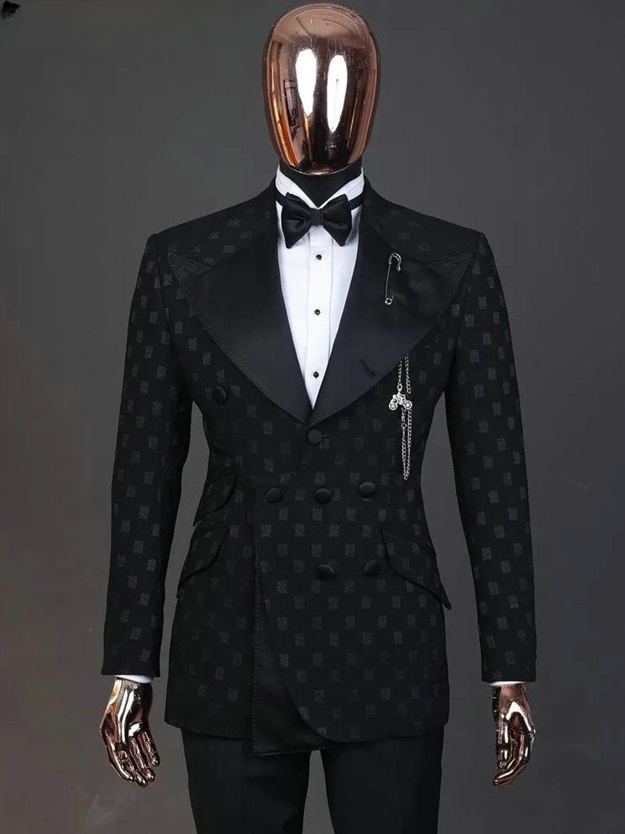 Costume deux pièces à carreaux noirs pour homme (veste + pantalon)