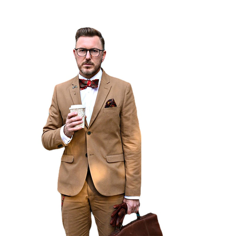 Traje de negocios caqui de 2 piezas ajustado para hombre, esmoquin de novio para boda, traje de negocios de 2 piezas para graduación y boda.