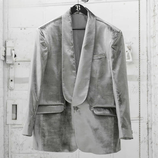 Costume 2 pièces en velours argenté pour homme, tenue décontractée, tenue de soirée, de mariage, veste et pantalon