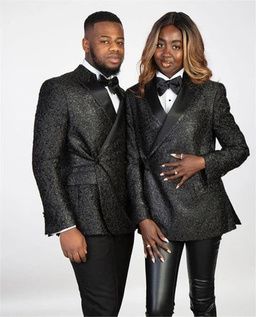 1 Pcs Shiny Black Sequins Men Suits For Wedding Blazer Formal Groom Tuxedo Jacket Custom Made Office Prom Dress Male Coat