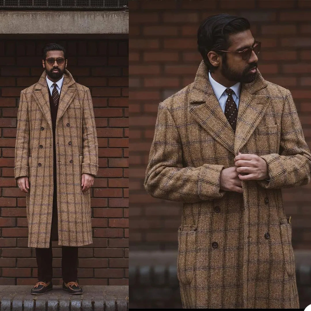 1 Piece Long Plaid Woolen Cloth Men Wedding Tuxedos Blazer Groom Groomsmen Suit Formal Custom Made Men Wear