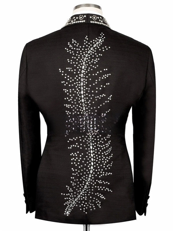 Crystals Beaded Suits Men Single Breasted Prom Blazers Customized 3 Pieces Formal Party Groom Wedding Tuxedos Terno Masculino
