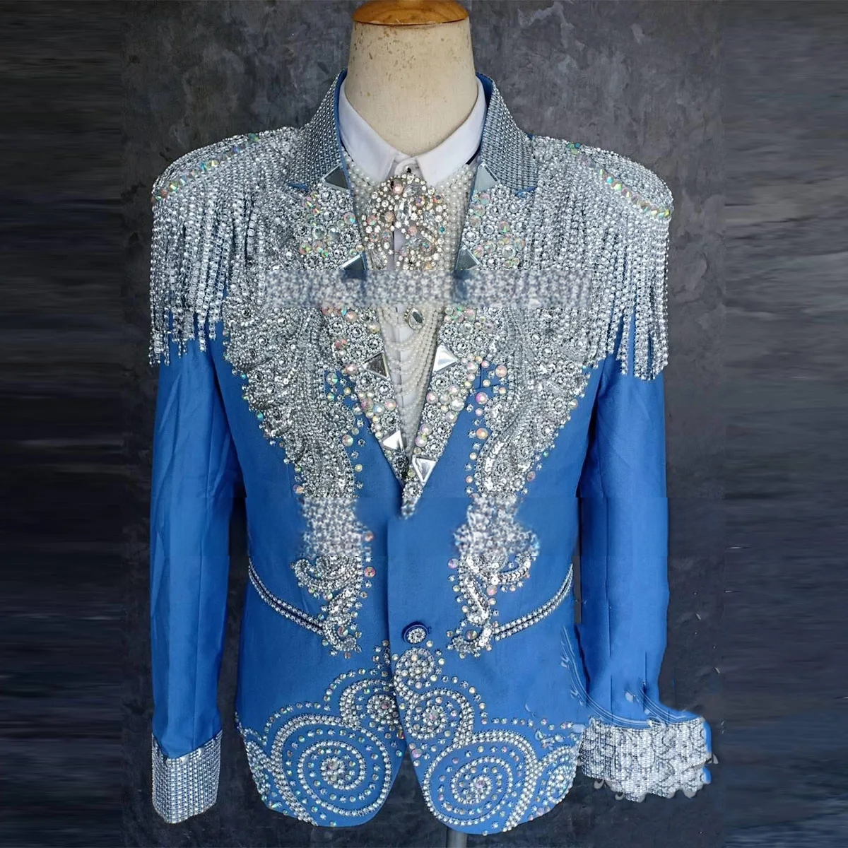 Luxury Customized Crystals Men Suits for Wedding Sparkle Gem Groom Tuxedos 2 Pieces Sets Male Prom Blazers Slim Fit