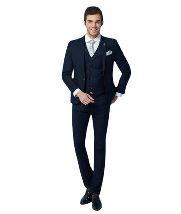 Custom Made Navy Blue Men Suit 3pieces Terno Causal Wedding Prom Groom Men Suits(Jacket+Pant+Vest+Tie)