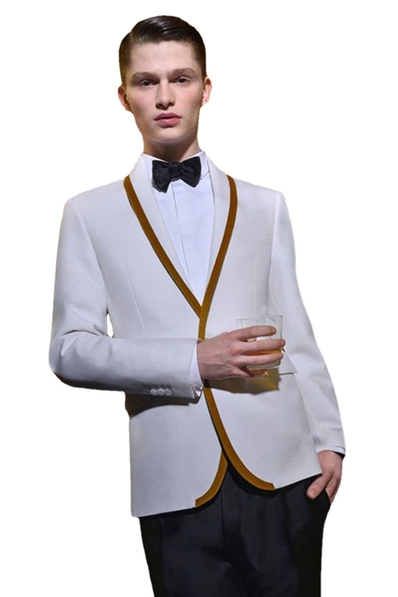 Trajes de hombre con ribete dorado blanco, estilo veraniego, 2 piezas (chaqueta, pantalón y corbata), trajes de boda entallados para hombre, esmoquin para novio, blazer. 